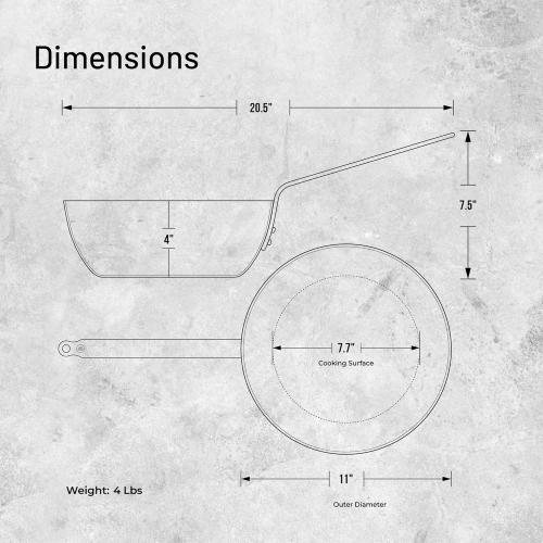 de Buyer MINERAL B Carbon Steel Country Fry Pan - 11” Diameter, 7.7” Cooking Surface - Ideal for Sauteing, Simmering, Deep Frying & Stir Frying - Naturally Non-Stick Finish - Made in France