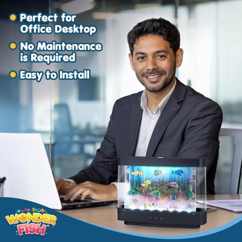 Artificial Fish Tank Virtual Ocean Toy with 2H or 6H Timer, Dimmable Lights, Mini Desk Decor, Colorful Aquarium, Motion Lamp Night Light for Kids with Moving Fish