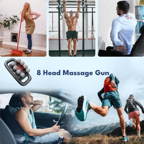 VTT 8-Head Massage Gun, Deep Tissue Back Massager, Electric Handheld Massager for Back, Shoulders, Legs, Muscle Pain Relief, Ideal Gifts for Women, Men, Mom, and Dad