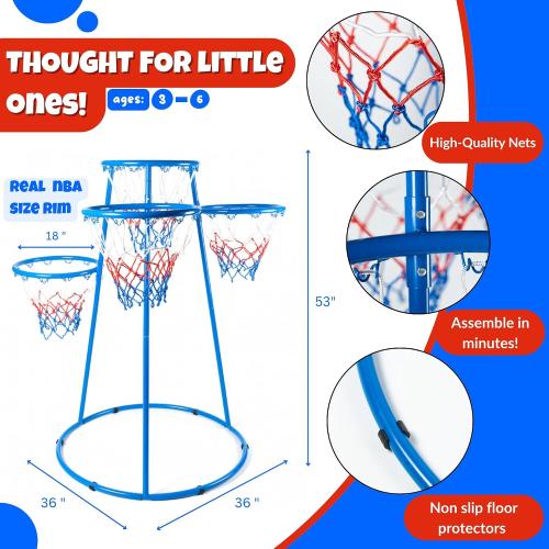 Activejoy- 4 Hoop Basketball Set - Toddler Basketball Hoop Indoor - Outdoor Play Preschool -  3 Years Old Toy. Includes 2 Balls and air Pump