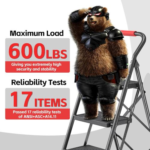 Step Ladder Foldable Folding Stool - for Home Adults Kitchen 4 Stepping Extension Tall Heavy Duty with Handrails - Closet Stepstool Stair Ladders Extendable Stepladder for Indoor House 600Lbs