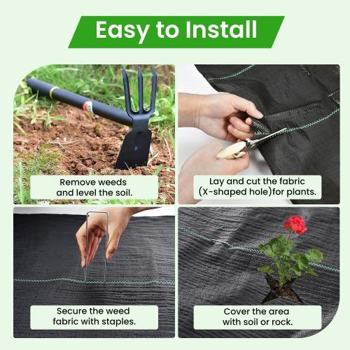 Rintea 4FTX300FT Weed Barrier Fabric, 3.2oz Landscape Fabric, Durable Weed Barrier Fabric Heavy Duty with 20 U-Shaped Securing Pegs for Landscaping Weed Blocker Garden Bed Cover, Commercial Driveway
