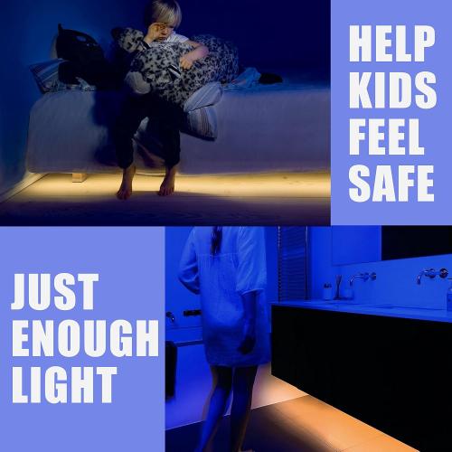 Under Bed Lights Motion Sensor, Motion Activated Bed Lighting,12V Power Adapter, Dimmable LED Strip Night Light for Bedroom,Stairs,Crib,Cabinet,Warm White -2 x 5FT -Dual Kit