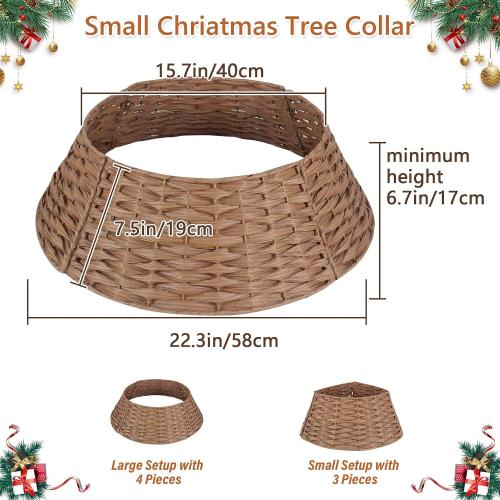 Rattan Christmas Tree Collar, 24in Tree Collar Round Handwoven Disassemble, Light Brown Christmas Tree Collars Wicker Rustic Metal Frame Decoration