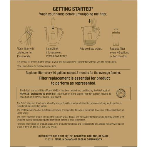 Brita Original Replacement Water Filter for Pitchers and Dispensers, WGA NSF/ANSI Certified, Removes Chlorine Taste & Odor, Reduces Zinc, Copper & Mercury, Lasts 2 Months, 2 Standard Filters