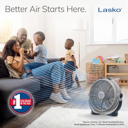 Lasko Wind Machine Fan, Air Circulator Fan with 3 Speeds, 20 Model 3300, Gray