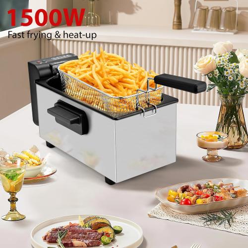 Pukomc Deep Fryer 3L Capacity,1500W Oil Fryer with Adjustable Temperature