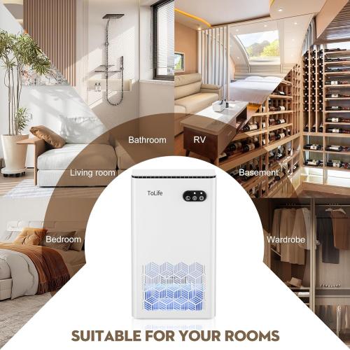 ToLife Dehumidifier for Home, 1000 sq.ft Dehumidifiers for Basement Bedroom Bathroom with 95 OZ Water Tank, Auto Shut Off 7 Colors LED Light, White Black