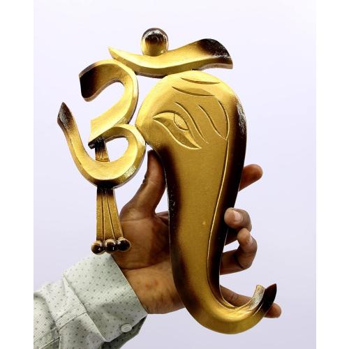 eSplanade Ganesha Ganesh Wall Door Hanging | OM Aum Wall Hanging | Decorative Accessories - Home Decor | Wood - 11.5 Inches - Golden