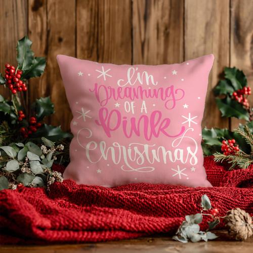 Pink Christmas Pillow Covers 18x18 Double-Sided, I'm Dreaming of a Pink Christmas Decorative Throw Pillow Covers for Girls Room Dorm Home Bedroom Living Room