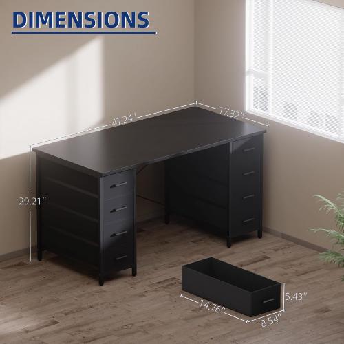 Pamray 47 Inch Computer Desk with 8 Fabric Drawers PC Gaming Desk Home Office Study Work Writing Table for Bedroom Grey