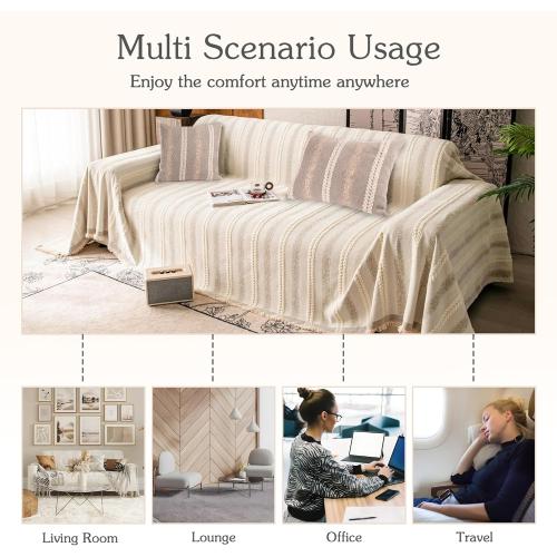 Beige,71''x102'' Couch Cover for Dogs Washable Sofa Cover, Sectional Couch Covers, Sofa Covers for 2 Cushion Couch, Non Slip Stripe Sofa Slipcovers Furniture Protector, Couch Protector from Cat Claws, Beige,71''x102'