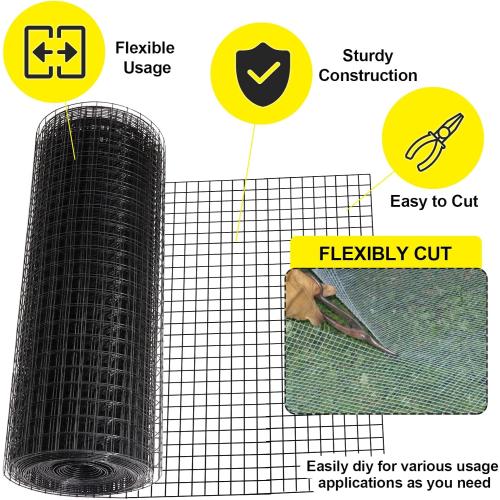 24'' x 50' 1inch Hardware Cloth 16 Gauge Black Vinyl Coated Welded Fence Mesh for Home and Garden Fence and Home Improvement Project (24'' x 50')