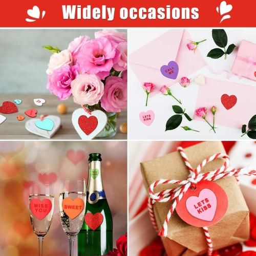 Zonon 800 Pieces Valentines Day Heart Conversation Foam Stickers, Matte and Glitter Self-Adhesive Heart Labels for Valentines Craft Wedding Party Dating DIY Decorations, Cards, Favors