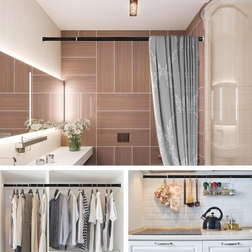 Tension Curtain Rod 83 to 122 Inches, 1.26 Diameter Spring Adjustable Curtains Rods Long Large Pole for Windows Door Bathroom Patio Outdoor No Drilling, Black
