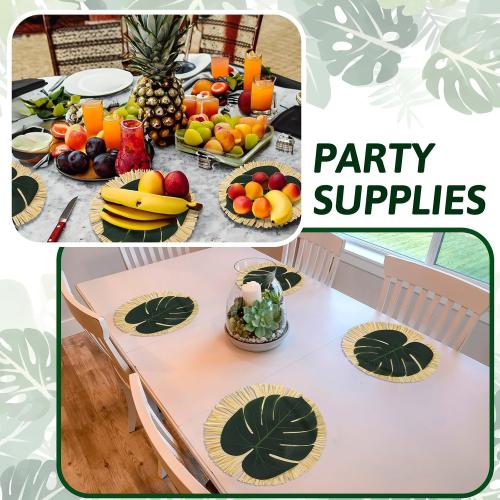 36pcs Luau Placemats and Palm Placemat, Round Luau Fringe Place Mats Tropical Palm Leaf Place Mats Bulk Summer Hawaiian Plate Chargers Table Placemats Tropical Party Supplies‼️Missing Hawaiian Plate Chargers Table Placemats Tropical Party Supplies‼️