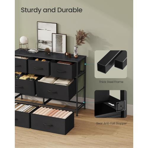 7 Drawer Closet Organizer Chest, Fabric Storage Tower with Sturdy Steel Frame, Wooden Top & Easy Pull Fabric Bins, Dresser for Bedroom Living Room Entryway Clothes Organization, Black