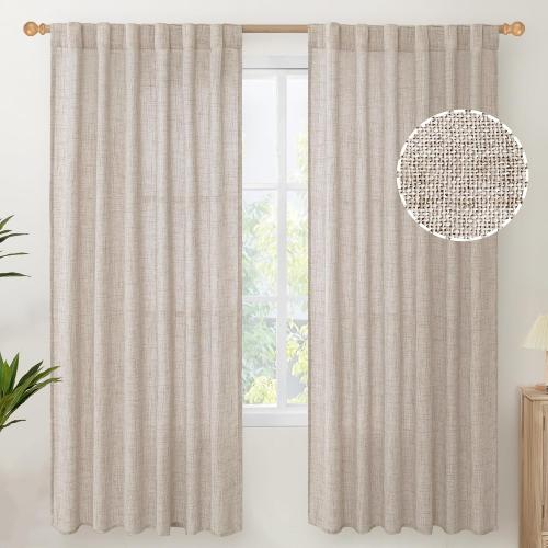 YoungsTex Linen Semi Sheer Curtains 72 Inch Length, Light Filtering Drapes