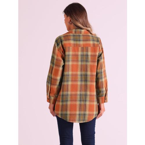 Allegra K Women's Plaid Shirt Long Sleeve Button Down Flannel Shirts Western Casual Work Tops, size XS