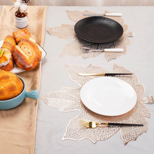 Fall Leaf Placemats Set of 8,Thanksgiving Placemats Harvest Maple Placemats 16X17inch for Party, Holiday and Wedding Table Decor（Champagne Gold）