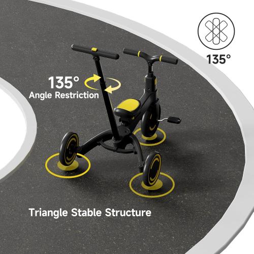 WinHope 9-in-1 Push Tricycle for Toddlers 1-3 Years, Convertible Kids Trike with Push Handle & Safety Belt, One-Client Foldable Design   Storage Basket, Birthday Gift and Toy for Boys and Girls(Black)