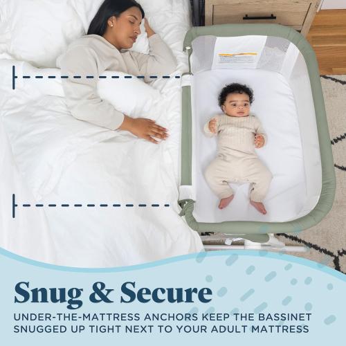 Baby Delight Beside Me™ Dreamer Bassinet | Bedside Sleeper & Baby Bassinet | 8-Position Height Adjustment | 100% GOTS Certified Organic Cotton Fabric | Organic Sage