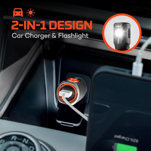 NEBO TRANSPORT 400 2-In-1 Car Charger & Flashlight | 400 Lumens, 6 Light Modes, Compact LED Light, Magnetic Pocket Clip, Waterproof, Emergency Glass Breaker, 12V DC or USB-C Rechargeable