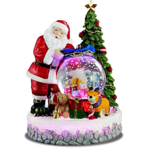 Christmas Snow Globe Lantern with Musical, Colorful Lights & Swirling Snowfall - USB & Battery Operated Xmas Thanksgiving Holiday Indoor Decor - Gift for Kids, Adults, Family (Santa Claus Gift)