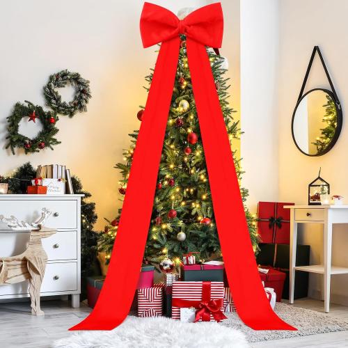 Size 118x28 Color red Extra Large Christmas Tree Topper Bow 118x28 Inch Christmas Decoration Giant Bow with Long Streamers Huge Oversized Wrapping Gift Decor for Xmas Tree Holiday Party Door(Red,Satin)