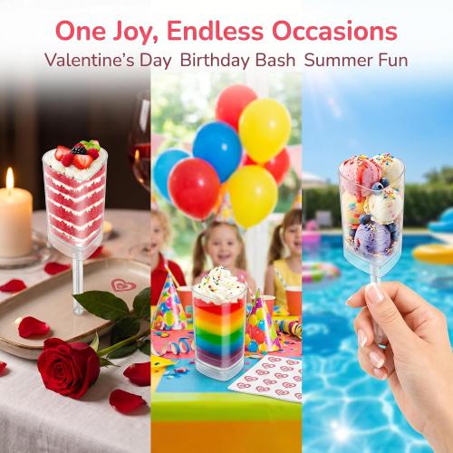 Jucoan 50 Pack Push Cake up Pop Containers with Lid, Mess-Free, Heart Shape
