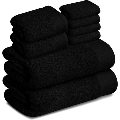 Tens Towels Pack of 8 Popcorn Textured Luxury Towels Set, 2 Extra Large Bath, 2 Hand, 4 Washcloths, 100% Cotton, Plush Hotel Quality, Super Absorbent, Perfect for Your Bathroom, Black
