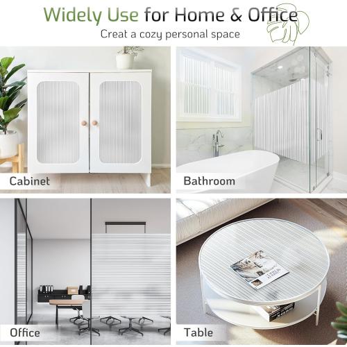 LUTE Reeded Glass Window Privacy Film, Frosted Glass Film, Removable 3D Decorative Decals Sun Blocking Anti UV Door Window Cover, No Glue Static Cling Vinyl for Bathroom Home Office, 35.4 x 118.1