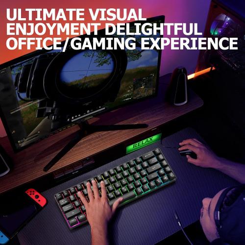 Guiheng Wired Portable 60% Mechanical Feeling Gaming Keyboard,RGB LED Backlit Compact 68 Keys Mini Wired Office Keyboard with Red Switch for Windows Laptop PC Mac - Black