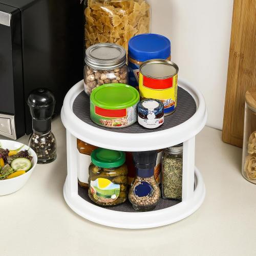 2 Tier 10 Turntable Lazy Susan Spice Organizer - Rotating Seasoning Rack for Pantry Cabinet Kitchen Countertop, Table Top Organizing - Multiuse Two Tier Rotating Organization Rack Spinner