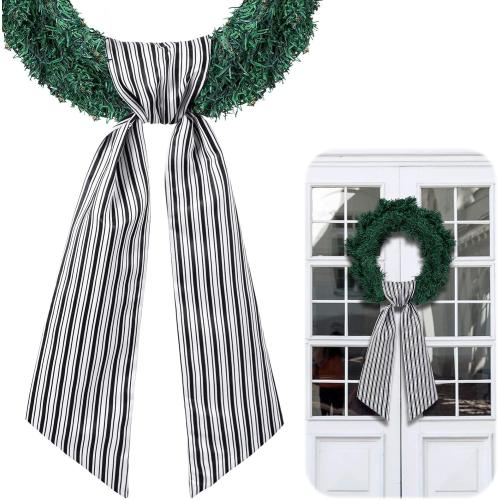 Wreath Sash for Front Door Wreath Satin Sash Blank Sashes Embroidery Monogram Yard Doorway Indoor Outdoor Wall Ribbon Bow Home Decor(Black, White,Stripe)