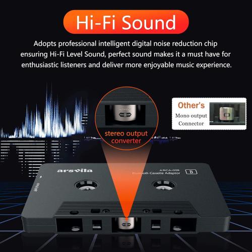 Arsvita Car Audio Bluetooth Wireless Cassette Receiver, Tape Player Bluetooth 5.0 Cassette Aux Adapter, Black