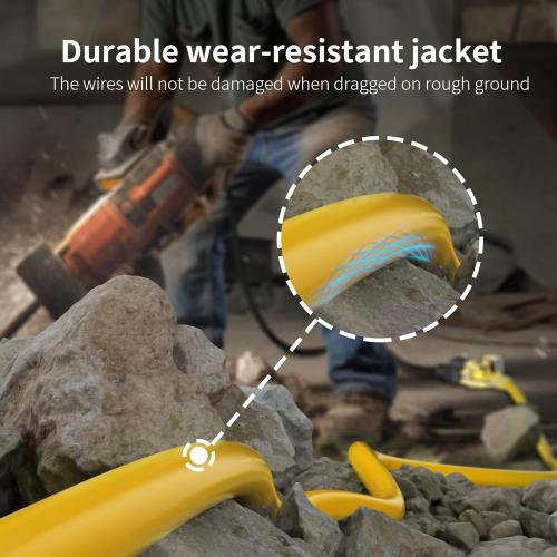 HUANCHAIN 12/3 Gauge Heavy Duty Outdoor Extension Cord 100 ft Waterproof with Lighted end, Flexible Cold-Resistant 3 Prong Electric Cord Outside, 15Amp 1875W 12AWG SJTW, Yellow, ETL