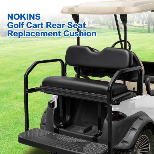 NOKINS Golf Cart Rear Seat Replacement Cushion, Universal Back Seat Cushions for Yamaha/EZGO TXT/RXV/Club Car Precedent/DS, Waterproof Vinyl Leather & Memory Foam, Black
