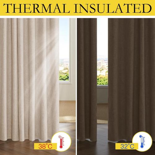 NICETOWN Cream Linen 100% Blackout Curtains, 2 Panels Set, 52 x 90 Inches, Rod Pocket Style, Thermal Insulated Room Darkening Drapes for Bedroom, Living Room, Nursery, Modern Farmhouse Decor