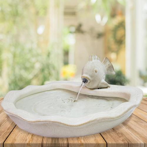 Sunnydaze Glazed Ceramic Fish 7-Inch Outdoor Garden Fountain - Outdoor Tabletop Fountain for Patio, Deck, Garden