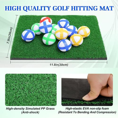 Golf Chipping Game with Hitting Mat, 70x70 Double Sided Golf Practice Mat Kits with 20 Sticky Balls, Indoor Outdoor Golf Training Accessories for Adult Family Yard Game (No Club)