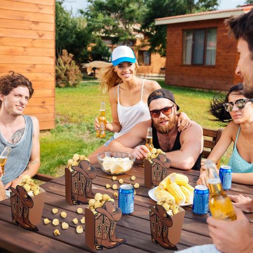 48 Pcs Western Popcorn Mexican Cielito Lindo Boxes First Rodeo Cowboy Cowgirl Terracotta Pottery Boxes Buckets for Boots or Bows Gender Reveal Birthday Baby Shower Table Decor(Brown,Star)