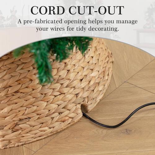 36in Extra Large Christmas Tree Collar - Woven Hyacinth Tree Collars for Artificial Trees - Rattan Rustic Farmhouse Basket for Tree Base Cover with Cord Cut-Out for 7.5ft 9ft 10ft Tree