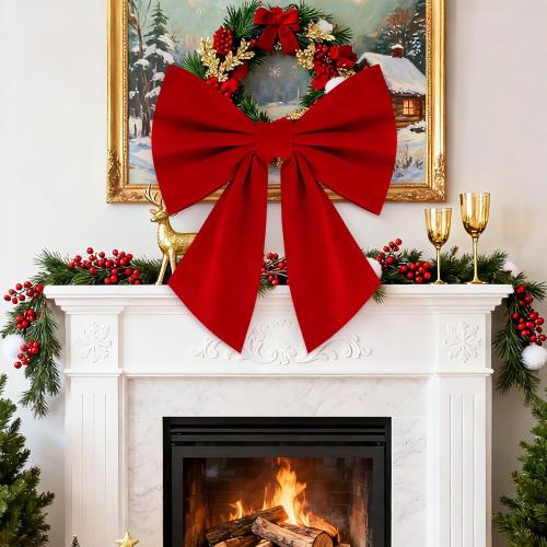 Christmas Tree Topper Bow 16 x 22, Giant Bows Christmas Decorations, Velvet Bow Christmas Wreath for Home Wreath Wall Backdrop Birthday Wedding Party Decor (Velvet Red Bow)