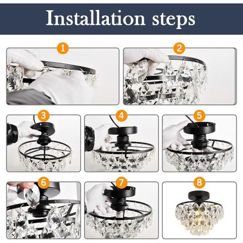 YYJLX Modern Small Crystal Ceiling Light Fixture Mini Black Semi Flush Mount Chandelier Light Fixture for Hallway Bedroom Bathroom Closet e26