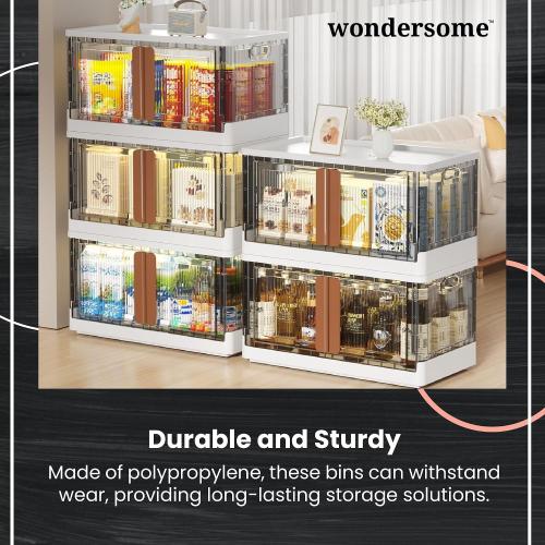 Wondersome Collapsible Storage Bins - 3-Pack of Large 8.5-Gallon/33.8-Quart Stackable Wheeled Clothing, Shoe, Bedroom, Office Organizer - Foldable Containers and Assembles in Second - US-Based Brand