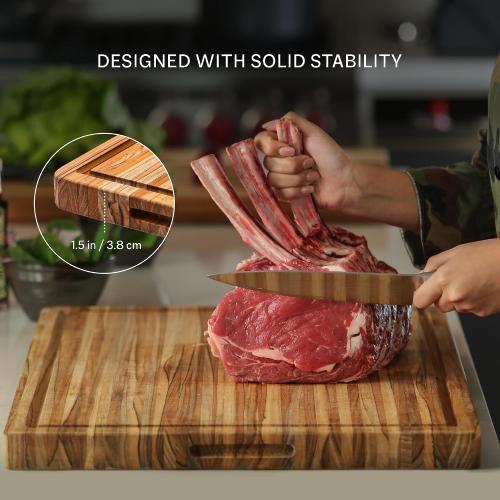 Teakhaus Carving Board with Juice Canal - Large (L) Teak Wood Cutting Board  Thick - Reversible Edge Grain Wood - Knife Friendly - FSC Certified