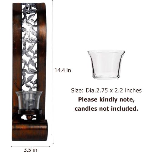 2 Pack Bronze Wall Sconce 14.4 x 3.5 Inch, with Tea Light Candle Holder Antique Bronze Style Metal Wall Art Decorations for Living Room, Bathroom, Dining Room and Office, Set of 2