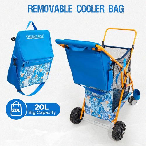 Heavy-Duty Beach Cart with 100 lbs Capacity - Foldable Beach Wagon with Removable 20L Cooler Bag, Sand Chair Holder, Umbrella Stand & Large Mesh Basket for Beach, Camping, Picnic