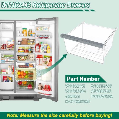 UPGRADED W11162443 W11046494 Refrigerator Crisper Drawer Replacement Compatible with Whirlpool Crisper Drawer Whirlpool Fridge Drawer Replacement WRS325SDHZ WRS315SDHZ WRS325SDHZ01 Crisper Drawers